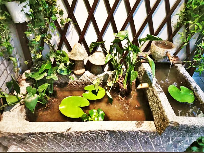 酒店室內擺放創(chuàng )意老石槽流水魚(yú)缸水循環(huán)景觀(guān)雕塑