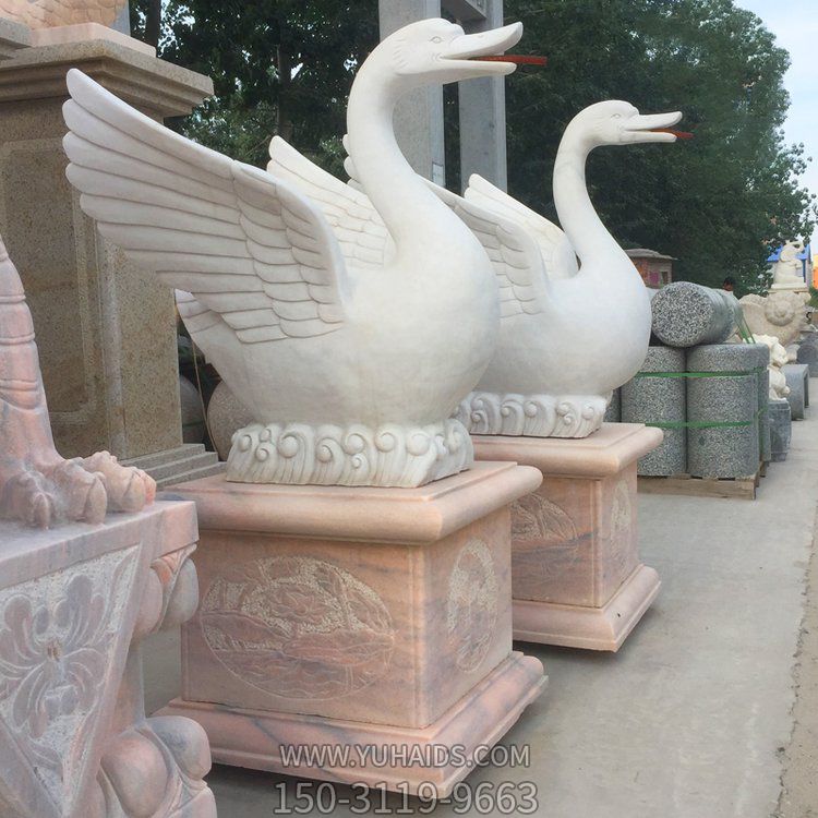 大理石石雕戶(hù)外園林景觀(guān)流水擺件天鵝雕塑