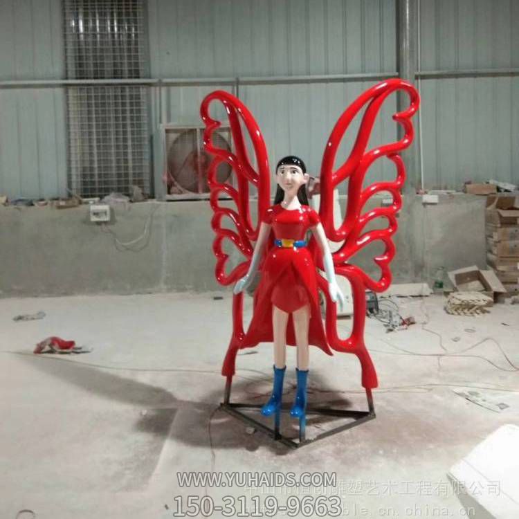 不銹鋼彩繪卡通蝴蝶仙子雕塑 游樂(lè )園擺放小品