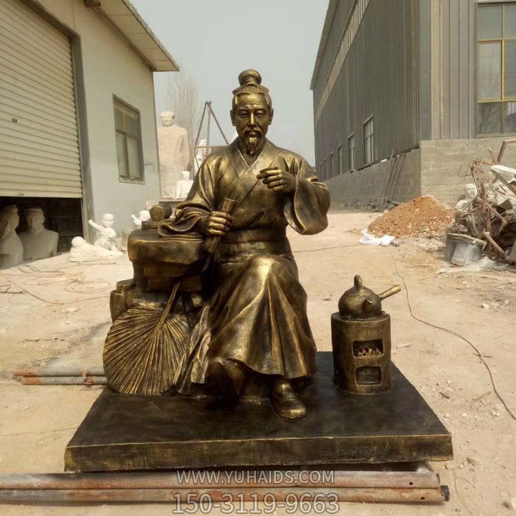園林廣場(chǎng)情景小品玻璃鋼仿銅人物煮茶的景觀(guān)擺件雕塑
