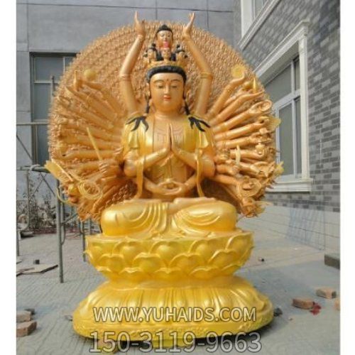 玻璃鋼彩繪坐姿千手觀(guān)音雕塑