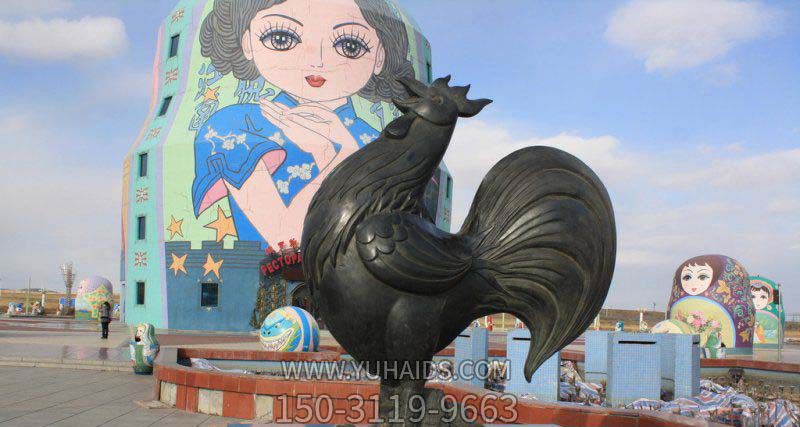 廣場(chǎng)擺放青石石雕創(chuàng )意雞雕塑