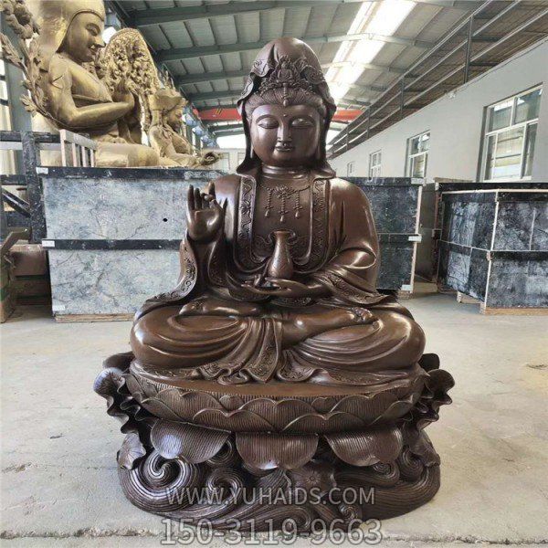 宗教寺廟大型鑄銅段銅滴水觀(guān)音雕塑