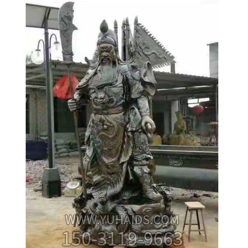 玻璃鋼仿銅寺廟景觀(guān)立式關(guān)公雕塑