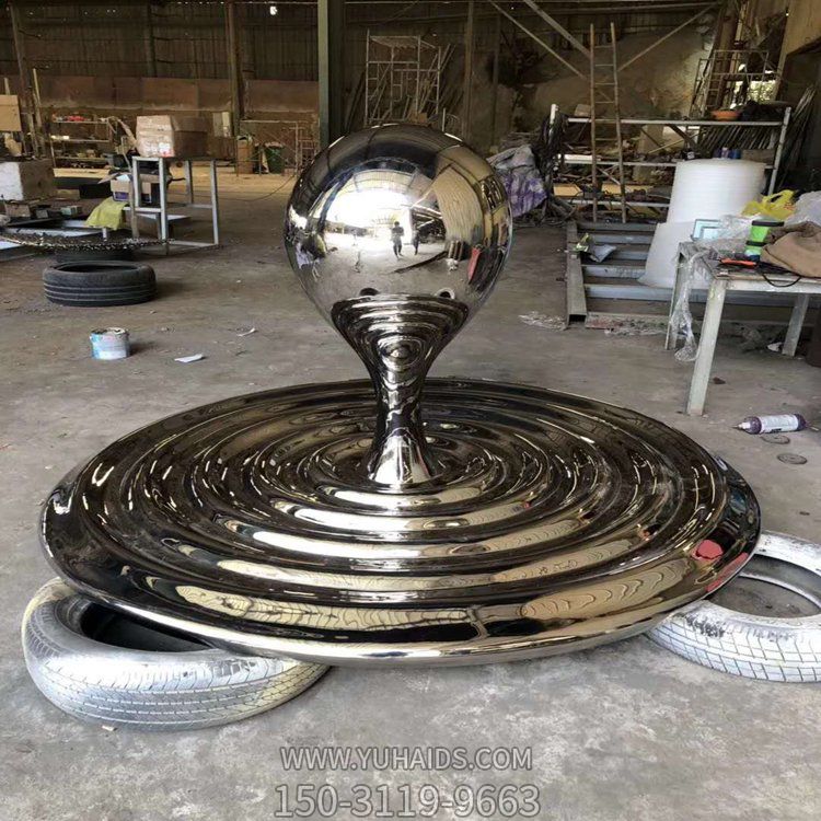 不銹鋼創(chuàng  )意噴泉水景水波紋水滴雕塑