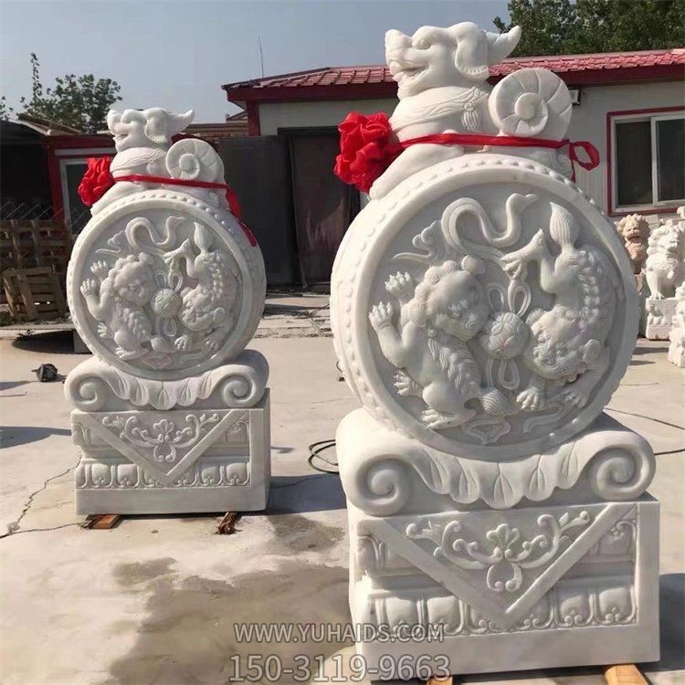 庭院門(mén)口門(mén)墩浮雕鎮宅貔貅抱鼓石雕塑
