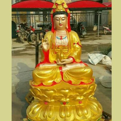 寺廟擺放玻璃鋼漆金觀(guān)音菩薩坐姿雕像