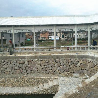 石雕中式長(cháng)廊涼亭村莊池塘邊裝飾石頭涼亭景觀(guān)雕塑