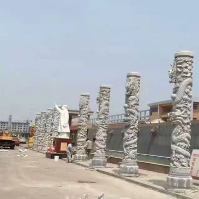青石雕刻盤(pán)龍柱景區廣場(chǎng)擺件石雕文化石柱