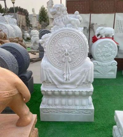 石雕門(mén)口門(mén)墩抱鼓石一對天然漢白玉擺件