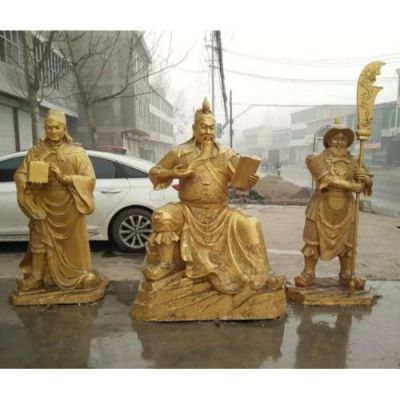 寺廟景區大型鑄銅噴金漆關(guān)公、周倉和關(guān)平