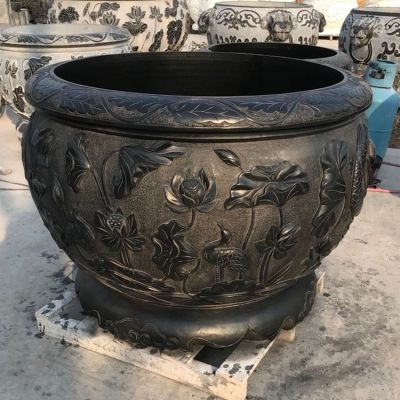 大理石做舊庭院擺放圓形養魚(yú)荷花水缸