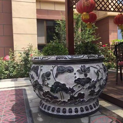 青石石雕庭院創(chuàng  )意浮雕荷花花盆雕塑
