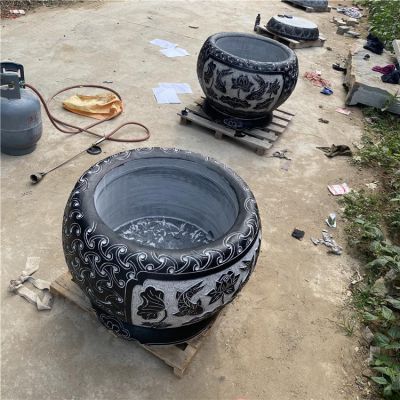 景點(diǎn)擺放大理石做舊花盆養魚(yú)水缸