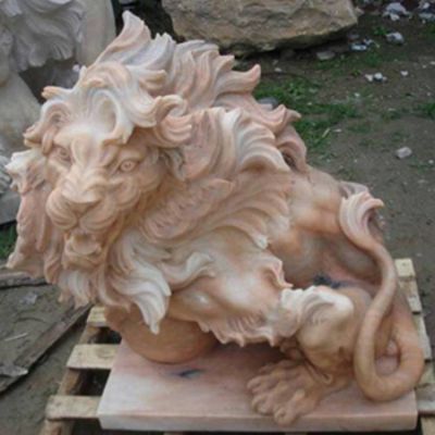 園林景觀(guān)晚霞紅石雕獅子雕塑