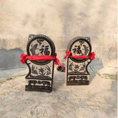 庭院門(mén)口一對青石石雕鎮宅抱鼓石雕塑