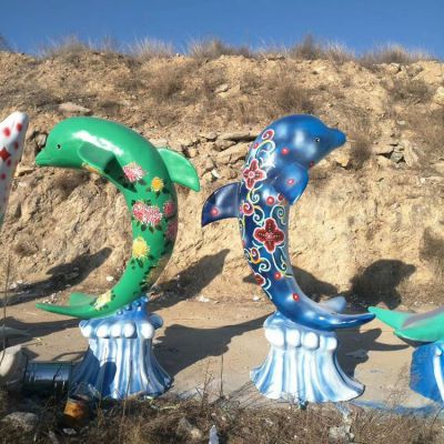 玻璃鋼海豚，彩繪海洋動(dòng)物雕塑