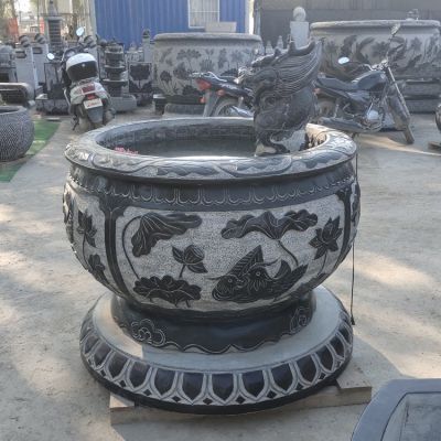 石雕青石魚(yú)缸仿古做舊圓缸流水擺件 園林庭院裝飾擺件