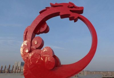 戶(hù)外景區不銹鋼噴漆抽象紅色圓形龍雕塑