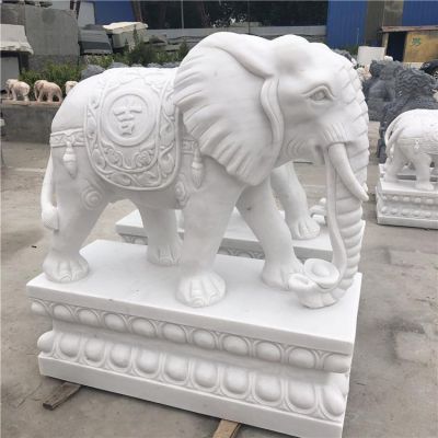 大理石石雕戶(hù)外園林大型吉祥動(dòng)物大象雕塑