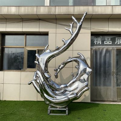 酒店會(huì )所不銹鋼海浪浪花雕塑