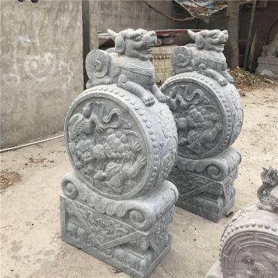 青石石雕浮雕大型庭院門(mén)口一對抱鼓石雕塑