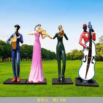 商場(chǎng)抽象 大型彩繪演奏音樂(lè )的人物雕塑