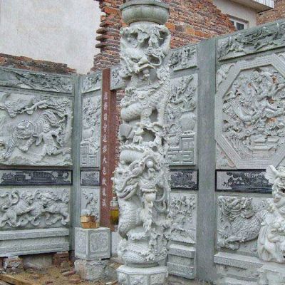 古建高浮雕壁畫(huà)，盤(pán)龍柱