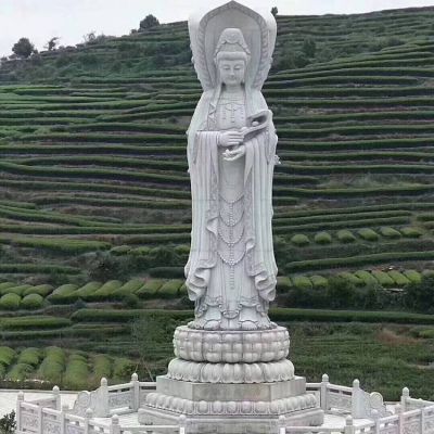 漢白玉石雕寺院戶(hù)外大型三面觀(guān)音佛像雕塑