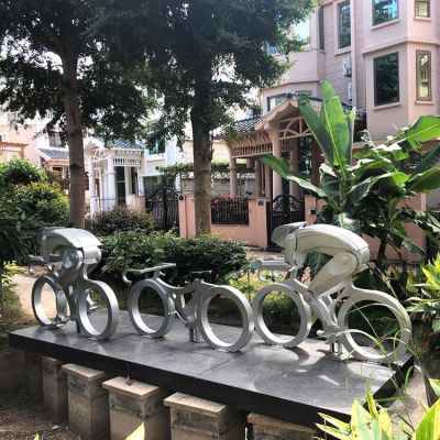 不銹鋼騎行 運動(dòng)人物雕像小區公園擺件