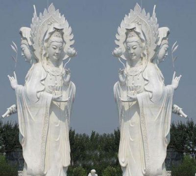 景區戶(hù)外大型漢白玉石雕三面觀(guān)音雕塑