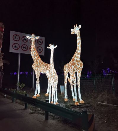 玻璃鋼卡通園林戶(hù)外鏤空照明長(cháng)頸鹿雕塑
