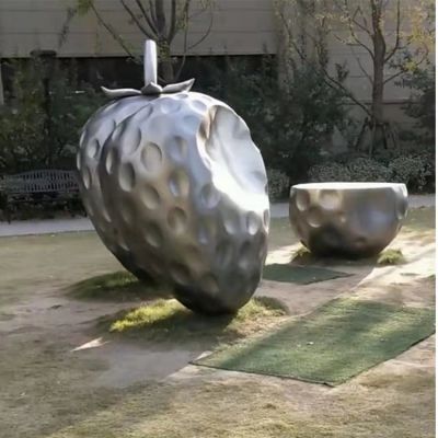 戶(hù)外公園裝飾擺放不銹鋼拉絲水果草莓雕塑