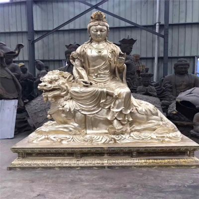 戶(hù)外景區大型菩薩佛像不銹鋼鎏金文殊普賢雕塑