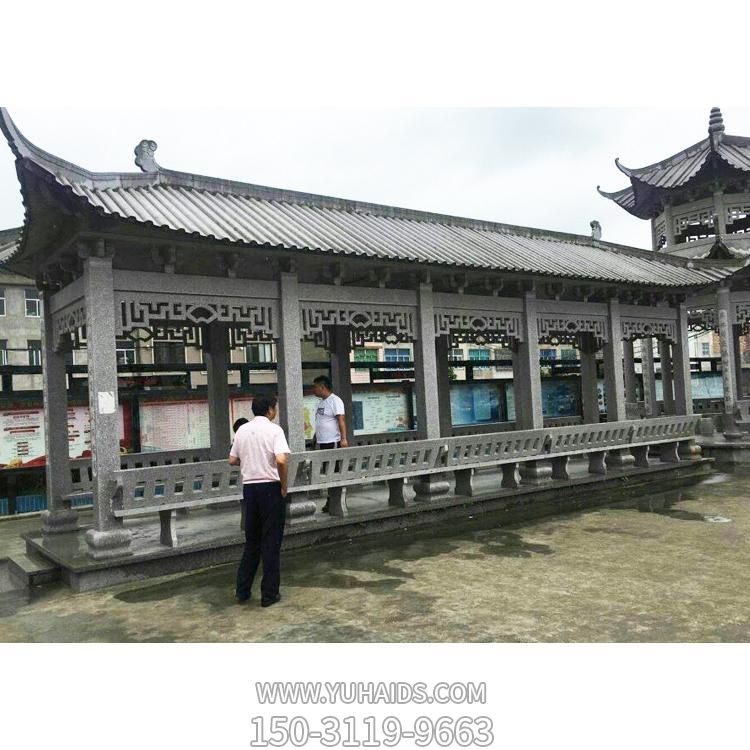 青石浮雕中式長(cháng)廊涼亭景區園林戶(hù)外擺件雕塑