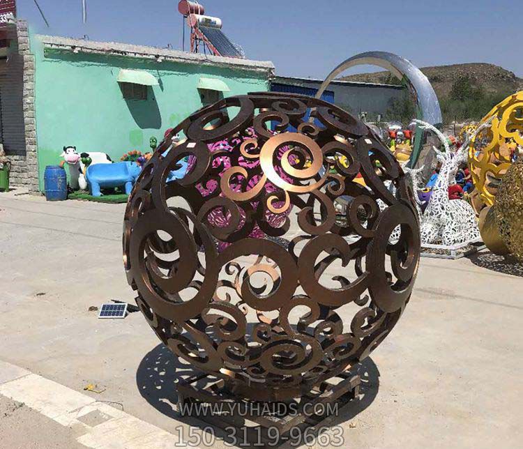 公園戶(hù)外創(chuàng )意銅鑄鏤空球雕塑