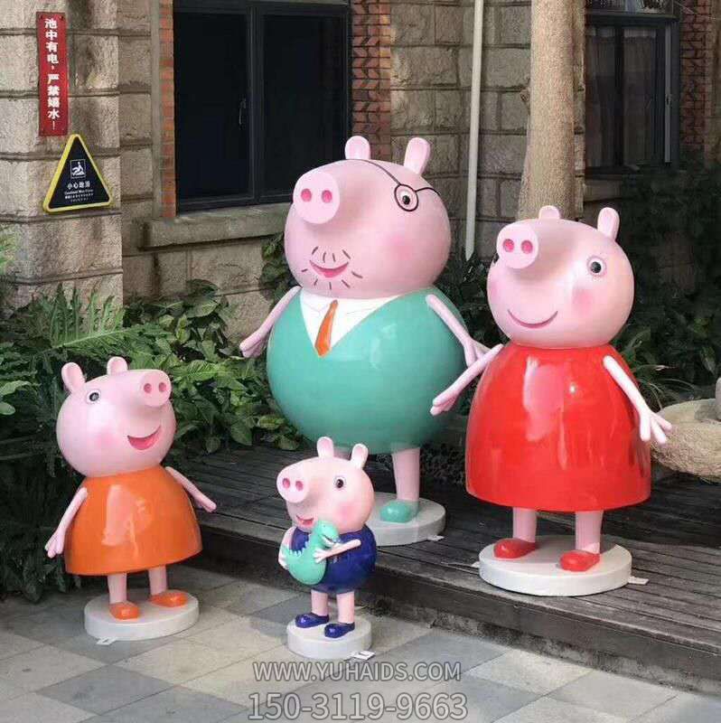 景區卡通動(dòng)漫玻璃鋼彩繪小豬佩奇雕塑