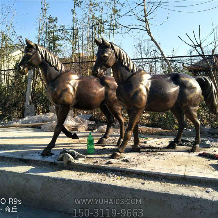 銅雕馬兒，肌肉強健的馬雕塑