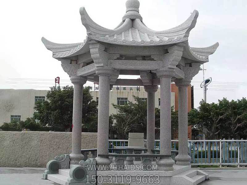 法院戶(hù)外擺放花崗巖仿古建六角涼亭雕塑