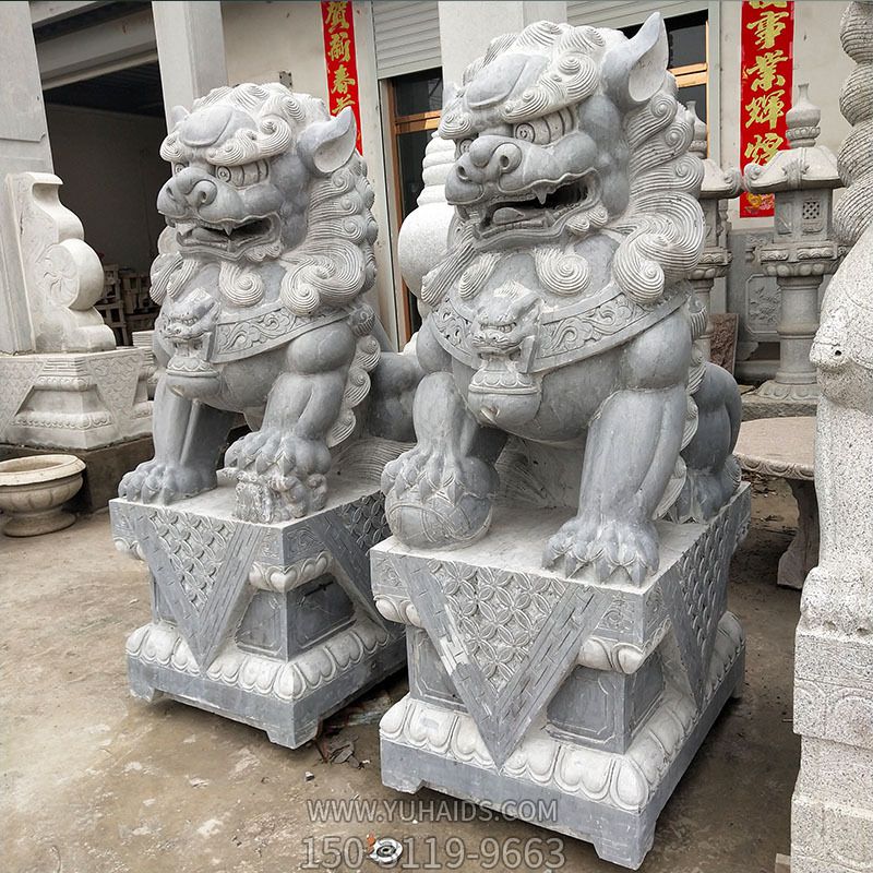 祠堂寺廟創(chuàng )意青石石雕鎮宅獅子雕塑