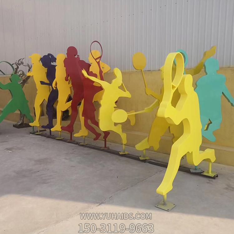 校園運動(dòng)不銹鋼彩繪打羽毛球的抽象人物雕塑