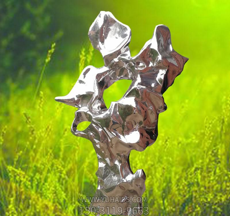 室內創(chuàng )意不銹鋼鏡面抽象擺件太湖石雕塑