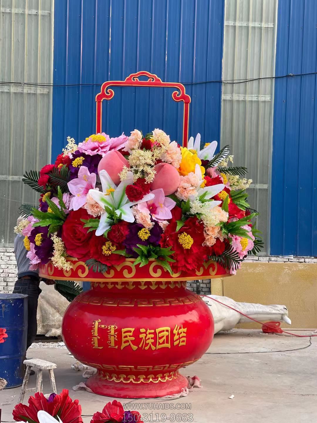 仿真絹花大花籃景觀(guān)擺件雕塑
