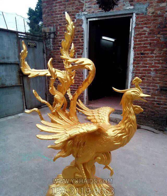 公園景區大型銅雕貼金鳳凰景觀(guān)雕塑