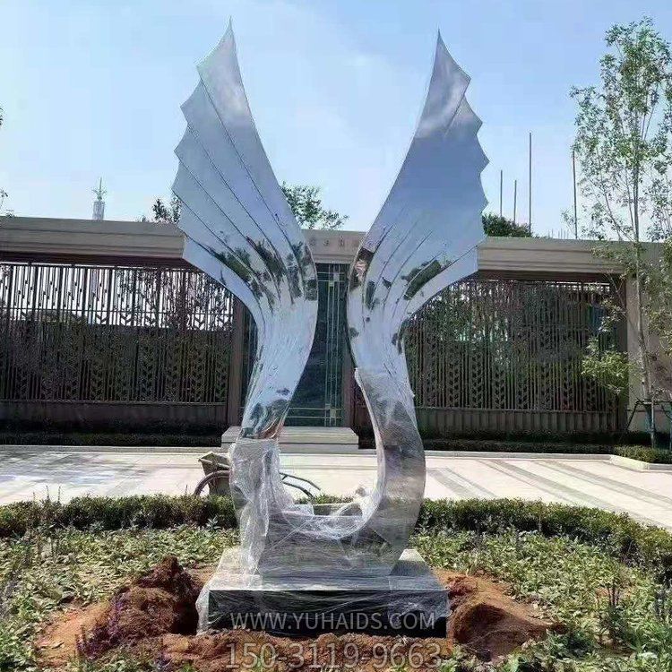 不銹鋼鏡面抽象園林景觀(guān)翅膀雕塑