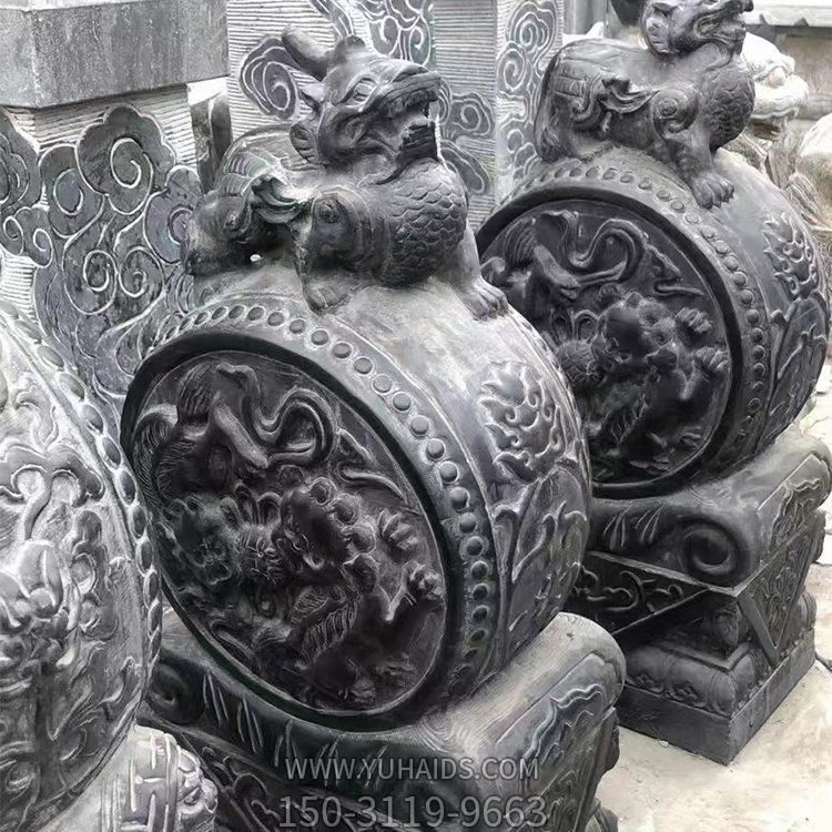 庭院門(mén)口門(mén)墩一對鎮宅獅子抱鼓石擺件                           雕塑
