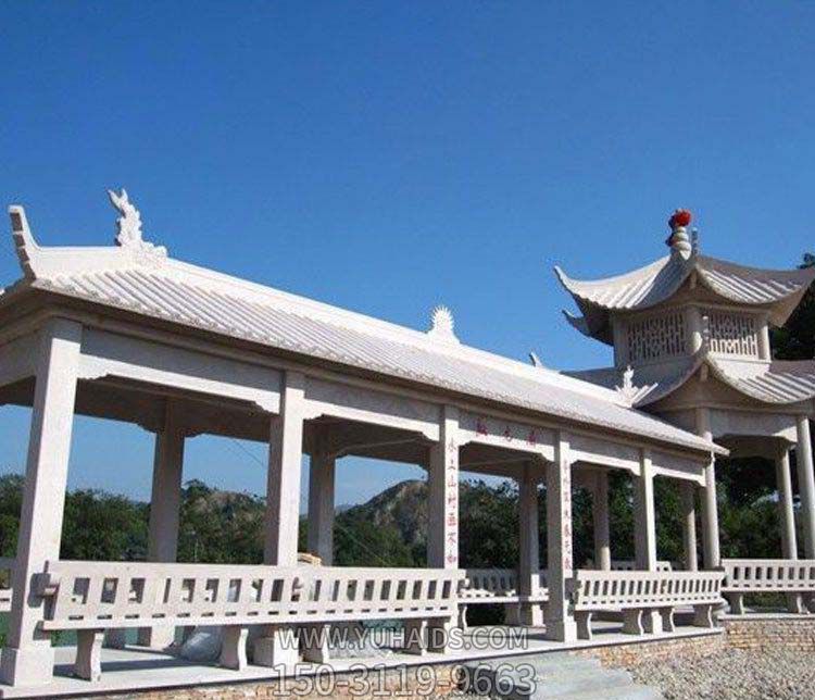 景區海邊擺放仿古長(cháng)廊休閑座椅涼亭雕塑