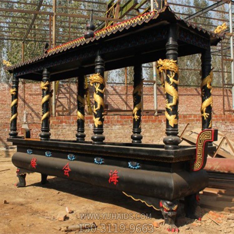 祠堂寺院進(jìn)香擺放長(cháng)形寶蓋鑄銅香爐雕塑