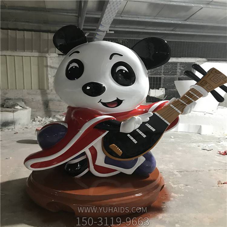 玻璃鋼卡通熊貓彈琴公仔游樂(lè )園擺件雕塑