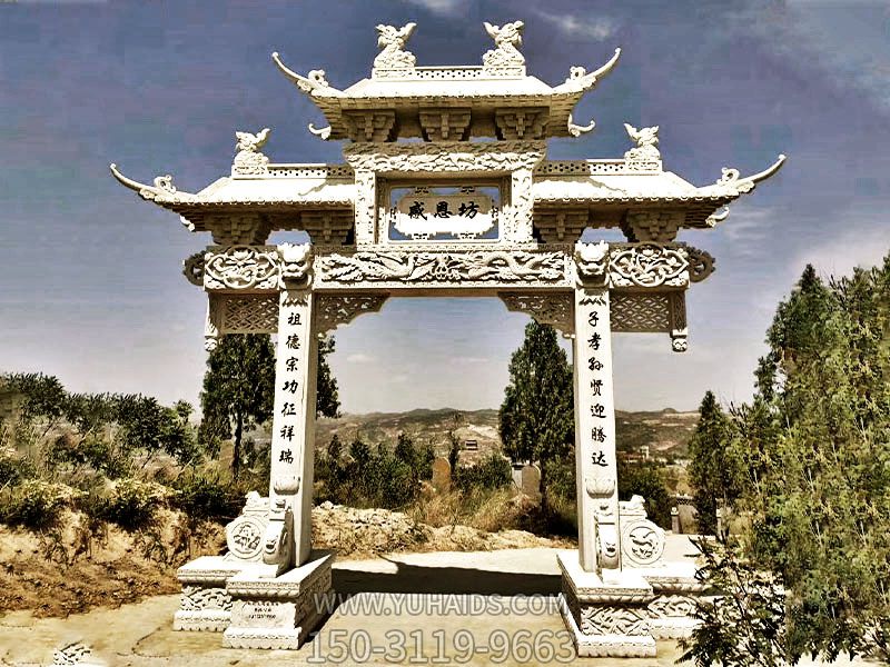 浮雕工藝單門(mén)漢白玉寺院景區擺放石牌坊雕塑